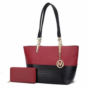 Chic Strap Satchel For & Card Case Bag Set: Pu Textured Bag Satchel Top Handle